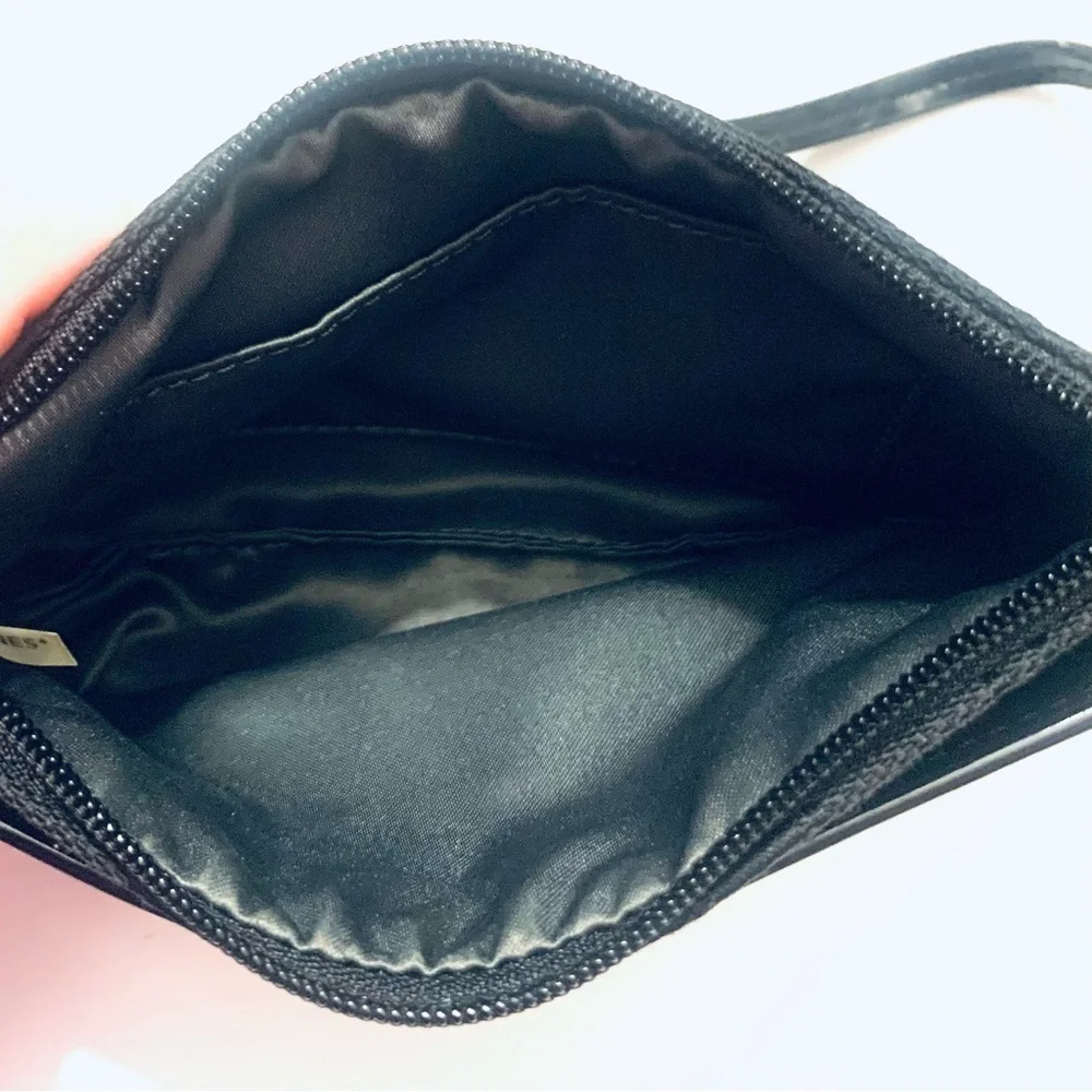 COACH Black Canvas Wristlet Signature Monogram Leather Trim Mini Pouch